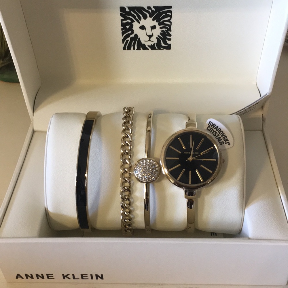Anne Klein Black and Gold Watch Set